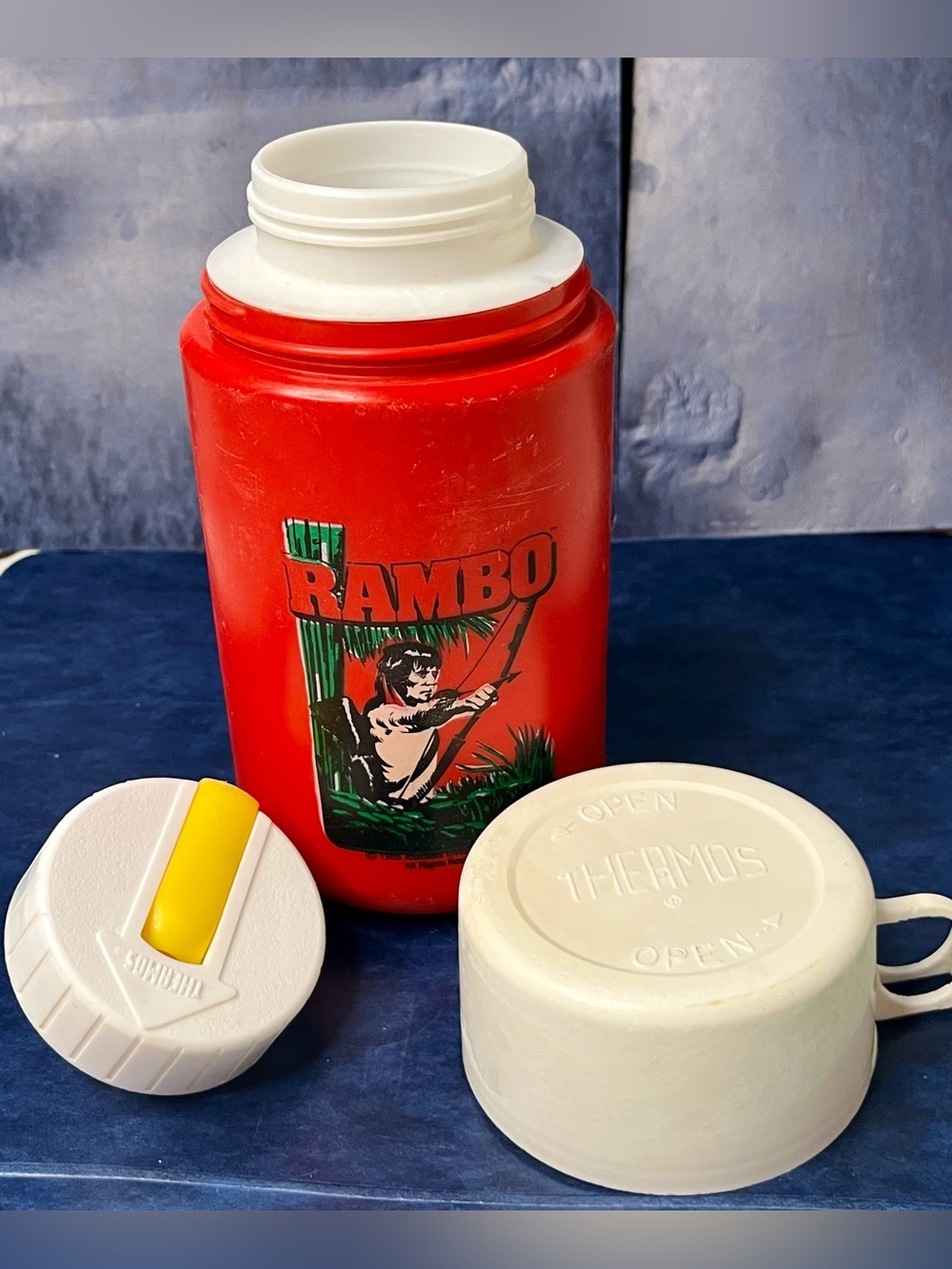 Vintage 1985 Rambo Thermos with original lids